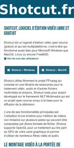 Aperçu du site Shotcut, média de France pour articles sponsorisés