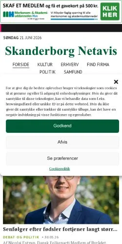 Vista previa del sitio Skanderborg Netavis, medio de Dinamarca para artículos patrocinados