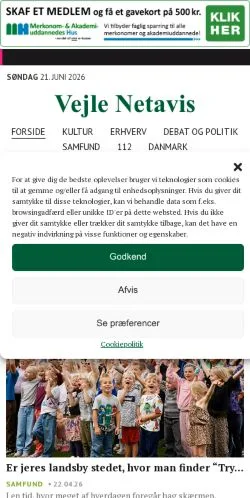 Anteprima del sito Vejle Netavis, media di Danimarca per articoli sponsorizzati