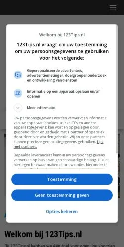 Preview of the 123Tips website, a media outlet in Netherlands for sponsored articles