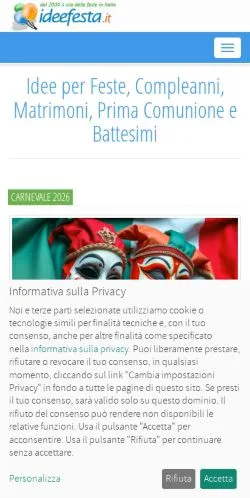 Vista previa del sitio Idee Festa, medio de Italia para artículos patrocinados