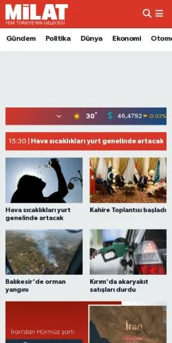 Podgląd witryny Milat Gazetesi, medium z kraju Turcja do artykułów sponsorowanych