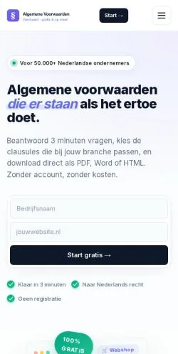 Podgląd witryny Algemene Voorwaarden Generator, medium z kraju Holandia do artykułów sponsorowanych