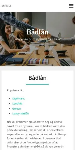 Vista previa del sitio Bådlån, medio de Dinamarca para artículos patrocinados