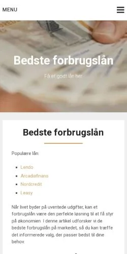 Anteprima del sito Bedste Forbrugslån, media di Danimarca per articoli sponsorizzati