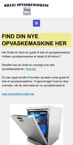 Anteprima del sito Billig Opvaskemaskine, media di Danimarca per articoli sponsorizzati