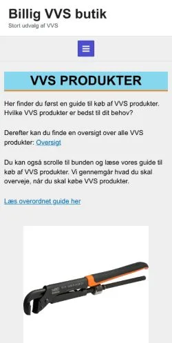Anteprima del sito Billig VVS Butik, media di Danimarca per articoli sponsorizzati
