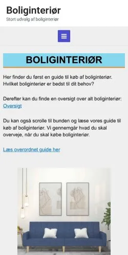 Anteprima del sito Boliginteriør, media di Danimarca per articoli sponsorizzati