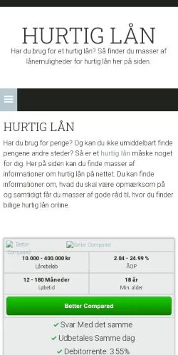 Pré-visualização do site Hurtig lån, meio de Dinamarca para artigos patrocinados