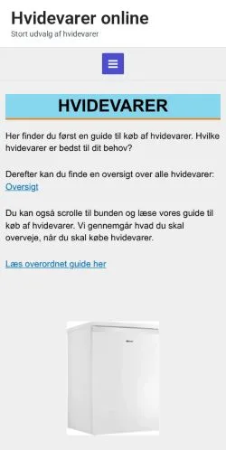 Anteprima del sito Hvidevarer Online, media di Danimarca per articoli sponsorizzati