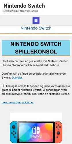Förhandsvisning av webbplatsen Nintendo Switch, medium i Danmark för sponsrade artiklar