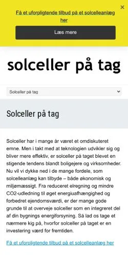 Anteprima del sito solceller-på-tag, media di Danimarca per articoli sponsorizzati