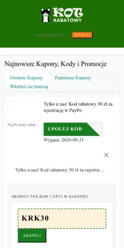 Anteprima del sito KotRabatowy, media di Polonia per articoli sponsorizzati