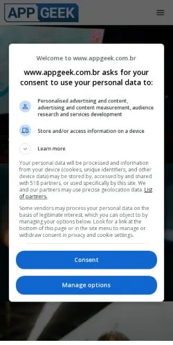 スポンサード記事向けのブラジルメディア、AppGeekのサイトプレビュー