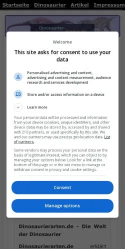 スポンサード記事向けのドイツメディア、Dinosaurierartenのサイトプレビュー