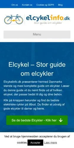 Anteprima del sito Elcykelinfo, media di Danimarca per articoli sponsorizzati