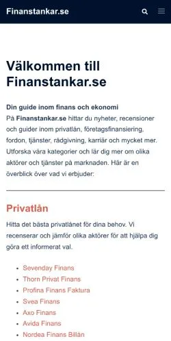 Anteprima del sito Finanstankar, media di Svezia per articoli sponsorizzati