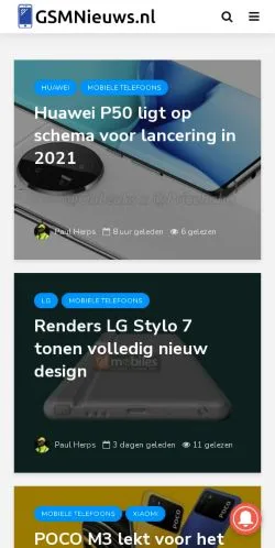 Anteprima del sito GSMNieuws, media di Paesi Bassi per articoli sponsorizzati