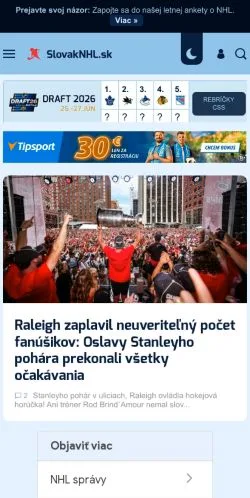 Podgląd witryny SlovakNHL, medium z kraju Słowacja do artykułów sponsorowanych