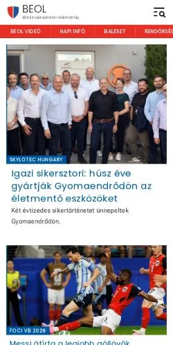 Podgląd witryny BEOL, medium z kraju Węgry do artykułów sponsorowanych