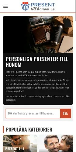 Anteprima del sito Presenttillhonom, media di Svezia per articoli sponsorizzati