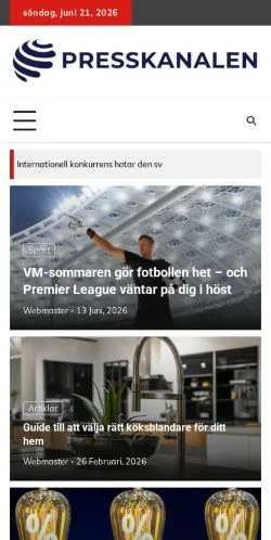 Podgląd witryny Presskanalen, medium z kraju Szwecja do artykułów sponsorowanych