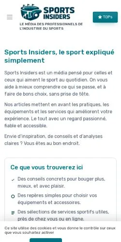 Anteprima del sito Sports Insiders, media di Francia per articoli sponsorizzati
