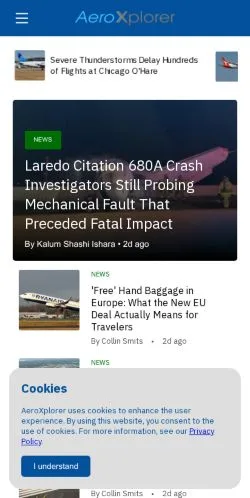 Anteprima del sito AeroXplorer, media di Stati Uniti per articoli sponsorizzati