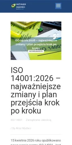 Pré-visualização do site Inżynier Jakości, meio de Polônia para artigos patrocinados