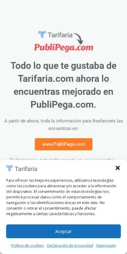 Aperçu du site Tarifaria, média de Espagne pour articles sponsorisés