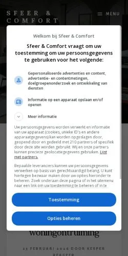 Anteprima del sito Sfeer & Comfort, media di Paesi Bassi per articoli sponsorizzati