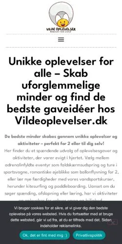 Anteprima del sito Vilde Oplevelser, media di Danimarca per articoli sponsorizzati