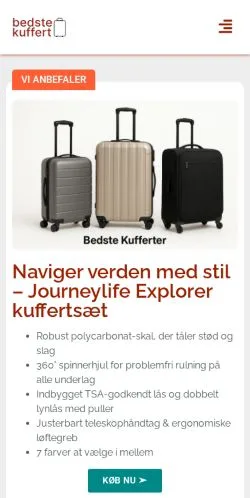 Aperçu du site Bedste Kuffert, média de Danemark pour articles sponsorisés