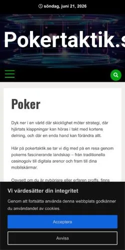 Anteprima del sito Pokertaktik, media di Svezia per articoli sponsorizzati
