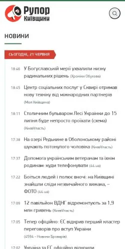 Anteprima del sito Рупор Київщини, media di Ucraina per articoli sponsorizzati