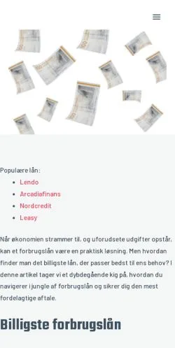 Anteprima del sito Billigste Forbrugslån, media di Danimarca per articoli sponsorizzati