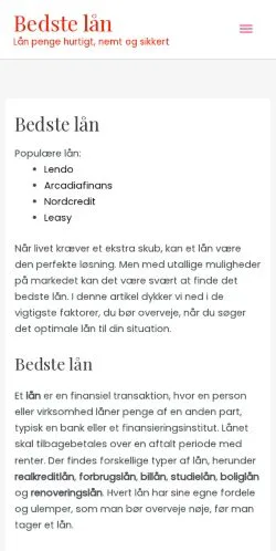 Anteprima del sito bedste-lån, media di Danimarca per articoli sponsorizzati