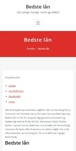 Anteprima del sito Bedste Lån, media di Danimarca per articoli sponsorizzati