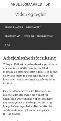 Forhåndsvisning av nettstedet Arbejdsløshedsforsikring Viden, medium fra Danmark for sponsede artikler