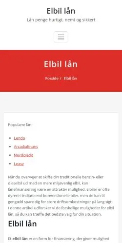 スポンサード記事向けのデンマークメディア、Elbil Lånのサイトプレビュー