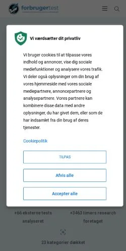Podgląd witryny Forbrugertest, medium z kraju Dania do artykułów sponsorowanych