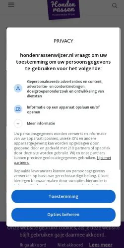 Anteprima del sito Hondenrassen Wijzer, media di Paesi Bassi per articoli sponsorizzati
