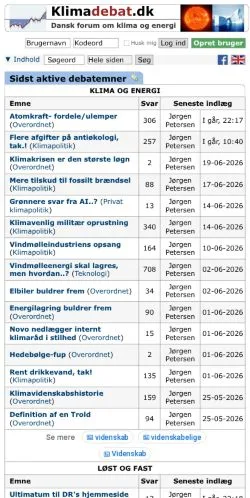 Sponsorlu makaleler için Danimarka medyası Klimadebat sitesinin önizlemesi