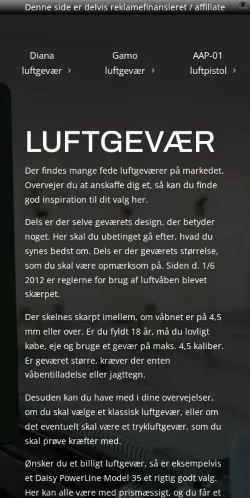 Anteprima del sito Luftgevær, media di Danimarca per articoli sponsorizzati