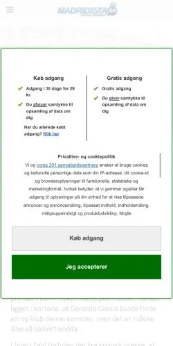 Podgląd witryny madridista.dk, medium z kraju Dania do artykułów sponsorowanych