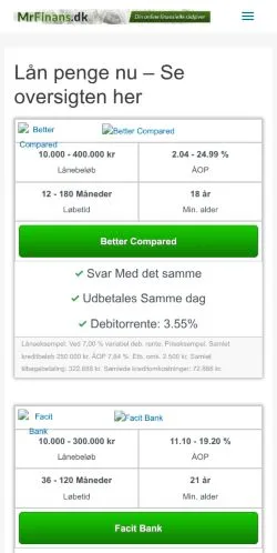 スポンサード記事向けのデンマークメディア、MrFinansのサイトプレビュー