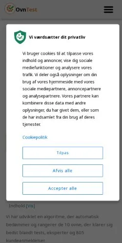 Vista previa del sitio Ovn-Test, medio de Dinamarca para artículos patrocinados