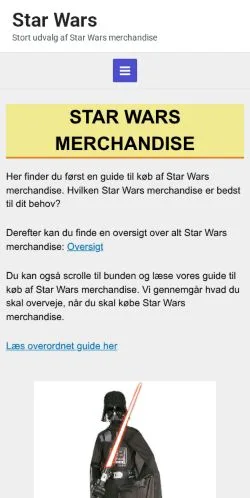 Anteprima del sito Star Wars Merchandise, media di Danimarca per articoli sponsorizzati