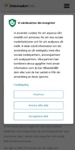 スポンサード記事向けのスウェーデンメディア、Test Diskmaskinのサイトプレビュー