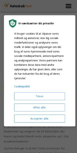 Anteprima del sito test-køleskab, media di Danimarca per articoli sponsorizzati